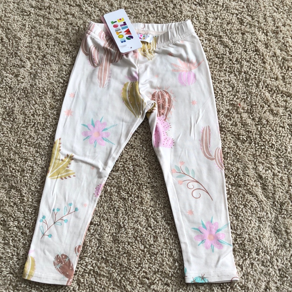 Kids Printed Leggings - Cream with Multicolor Design